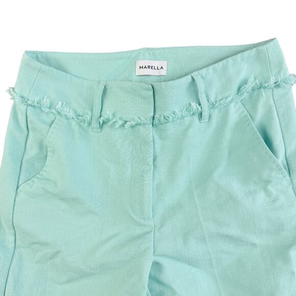 Marella Mint Wide Leg Linen Trousers Y2K Cottagecore Frayed Waist Pants - Picture 2 of 8